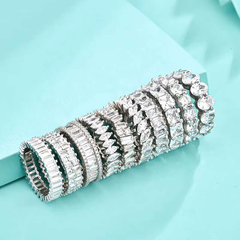 Trendy CZ Stone Big Rings S925 Silver Jewelry Iced Out Cubic Zirconia Hip Hop Bling Diamond Wedding Ring Set for Men Women 2024