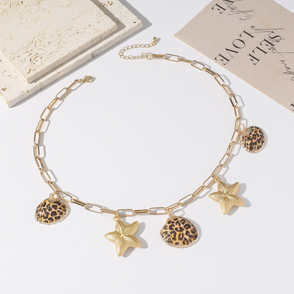Leopard Pattern Sea Star Conch Pendant Summer Leisure Beach Vacation Wind Internet Celebrity Ins Necklace