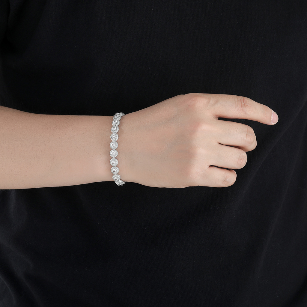 New 8mm Round Rock Candy Bracelet with Micro Paved Moissanite Trendy and Unique Hip-Hop Style for Men moissanite