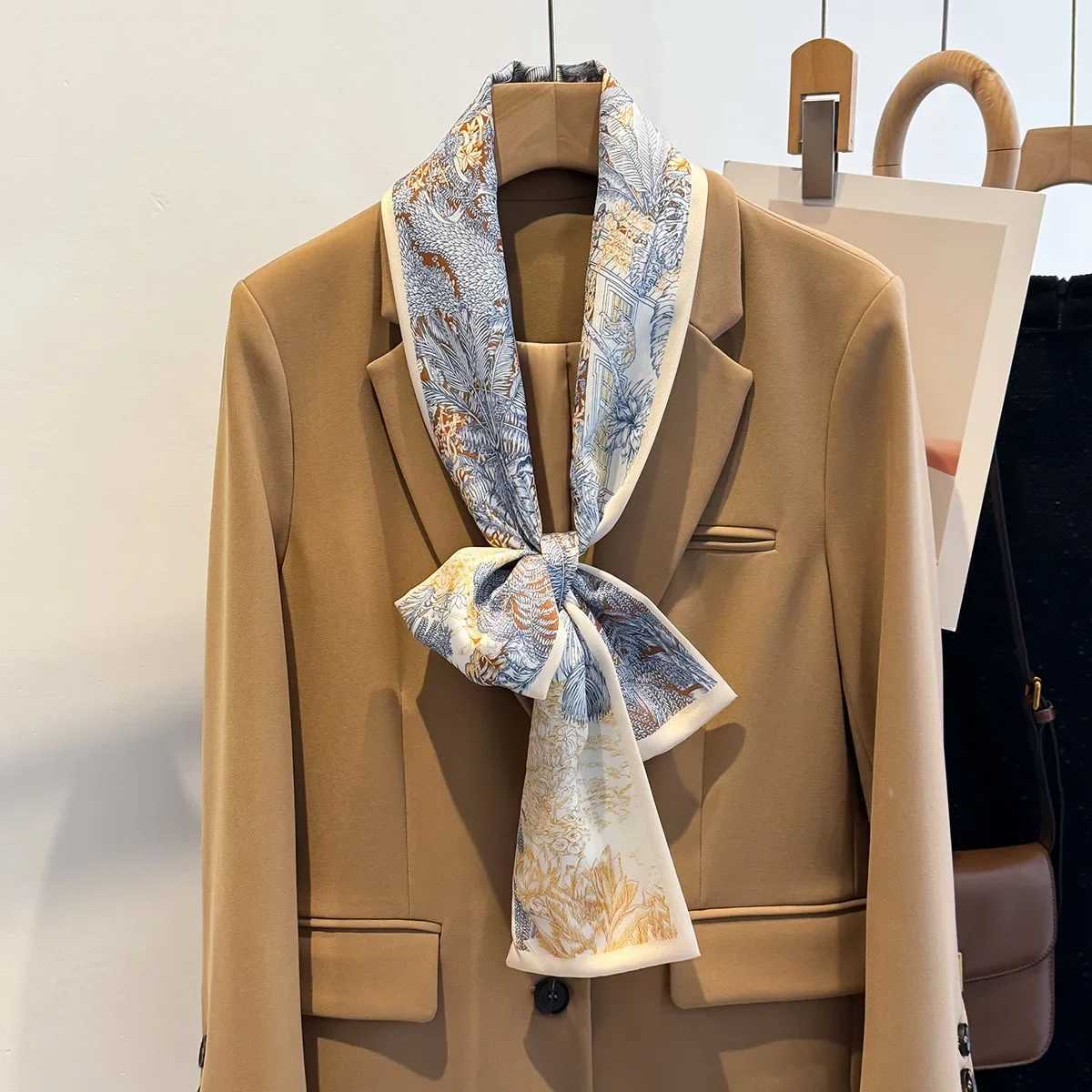 Luxury Design Scarf For Women Soft Satin Headband Neckerchief Foulard Female Hair Scarfs Neck Tie Lady Skinny Scarves W250602