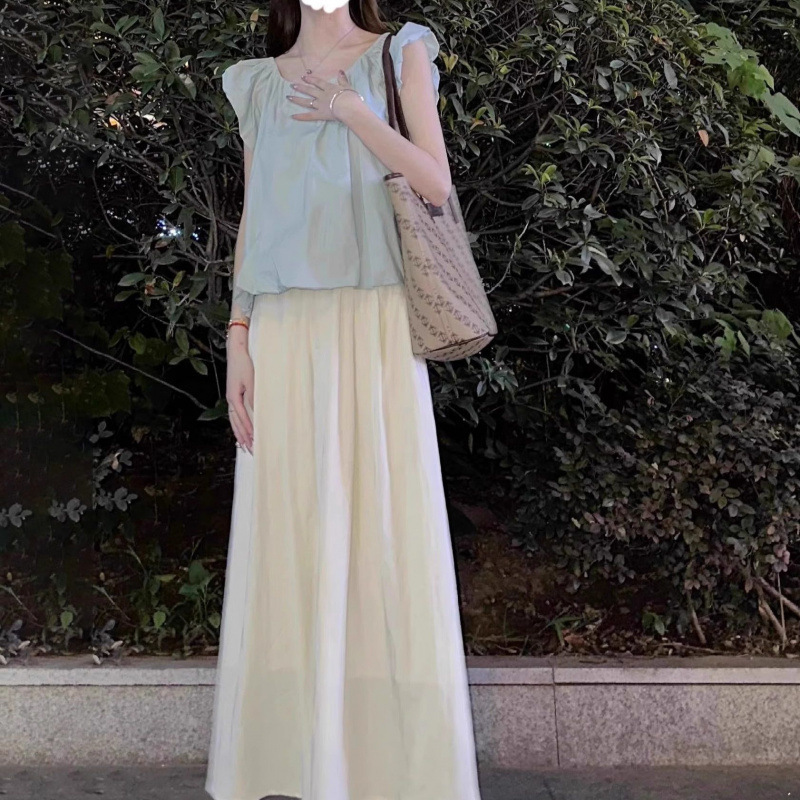 LV95 new style temperament waist slimming umbrella skirt drape A-line mid-length skirt