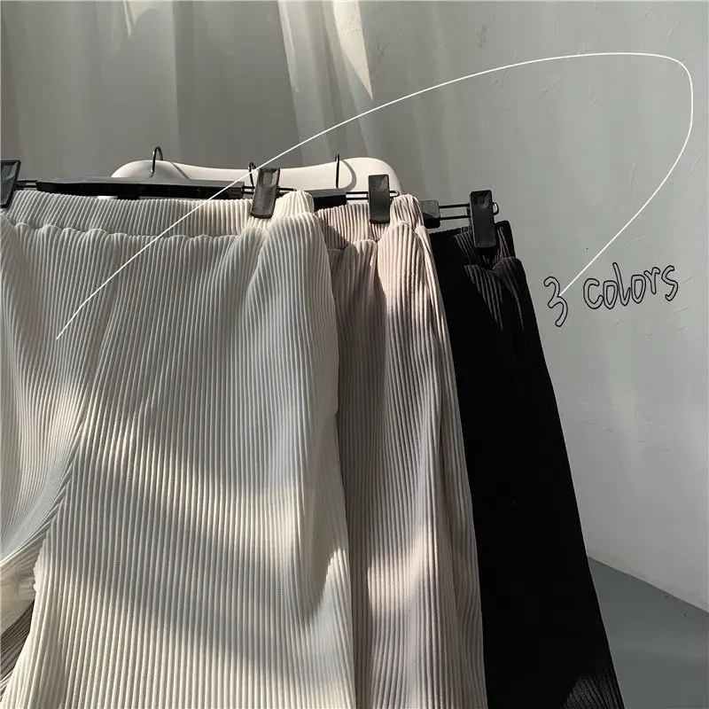 Pleated Pants Men Summer Straight Casual Pants Men Japanese Streetwear Loose Ice Silk Pants Mens Wide Leg Pants Man Trousers 250529