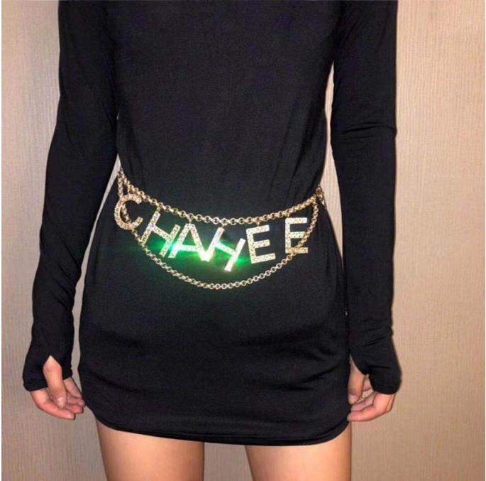 Newest Designer Double Diamond Metal Waist Chain Belt - Gold & silver Fashion Women's Fashion Accessory For Dresses