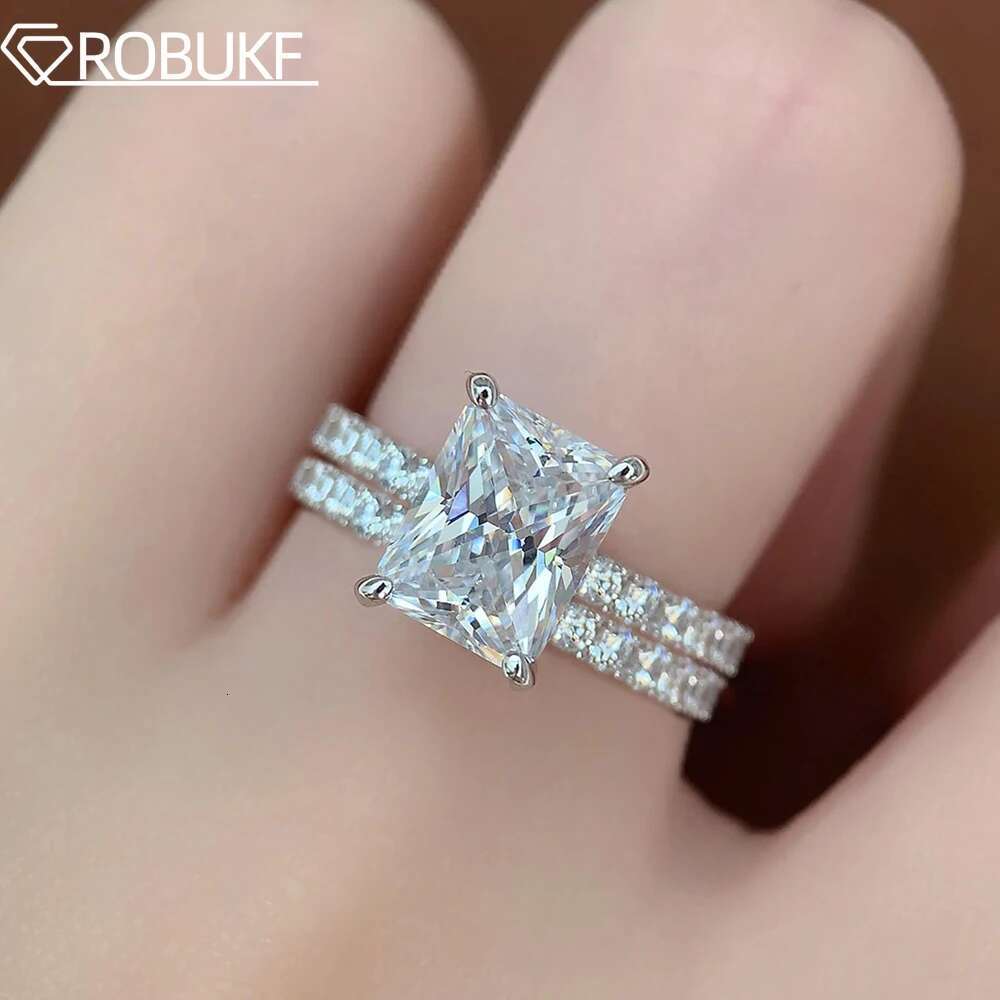 D Color Full Moissanite Engagement Rings for Women Emerald/Radiant/Round Cut Diamond 925 Sterling Silver Wedding Band with GRA