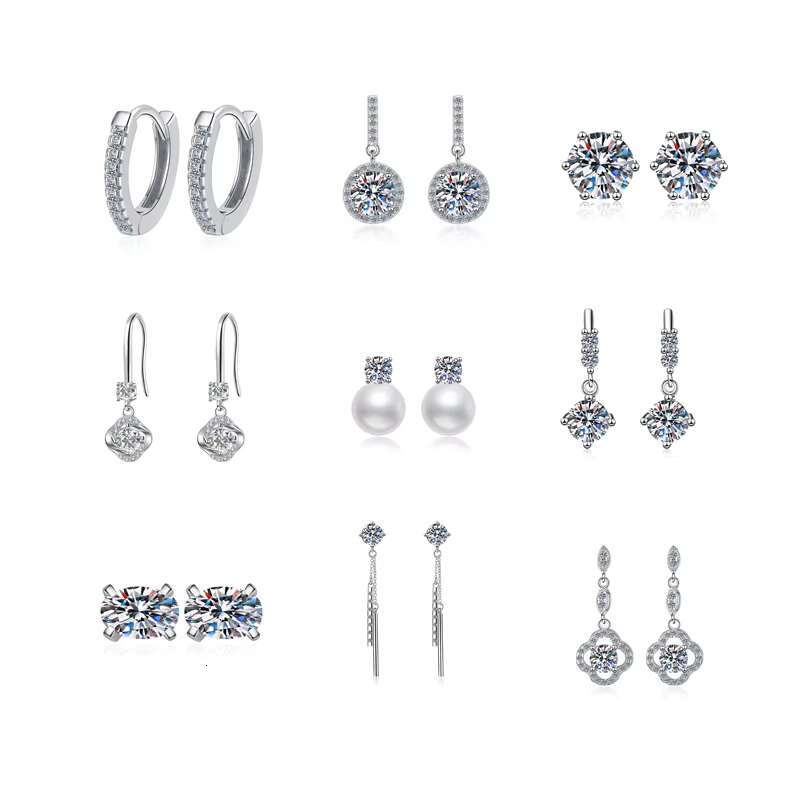 2mm 10mm Emerald Cut 925 Sterling Silver VVS Star square Gold Pear Shape Women Men Huggie Moissanite Stud Earrings