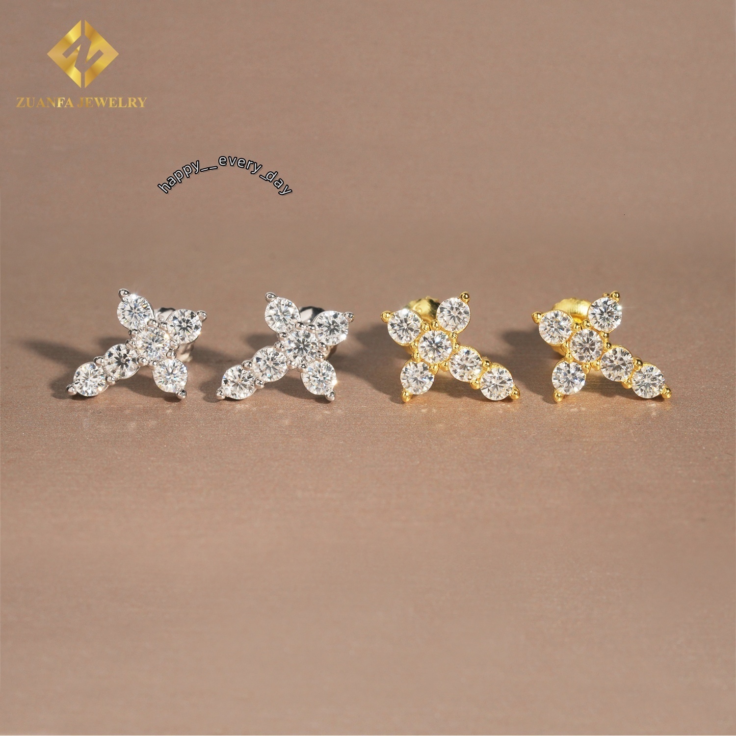 Fine Hip Hop Moissanite Jewelry Iced Out VVS Moissanite Diamond Ear Studs 925 Sterling Silver Cross Stud Earrings for Men Women