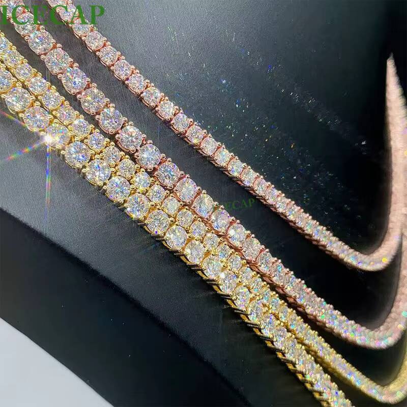 Sterling Sier Cacoxenite Tennis Chain Necklace Hiphop VVS 3mm-6mm Jewelry Bracelet