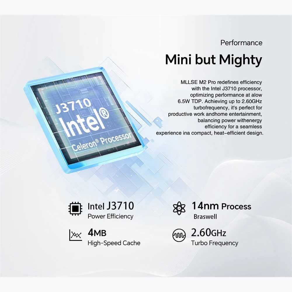 MLLSE M2 Pro Mini PC Intel Celeron J3710 CPU 8G RAM 256G ROM compatible+VGA USB3.0 Win10Pro Desktop Portable WiFi BT 4.2 X250602