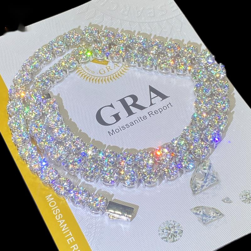 Round Brilliant Cut Moissanite Chain 5mm VVS Diamond Tennis Chain 925 Silver White Gold Plated Moissanite Tennis Chain Necklace