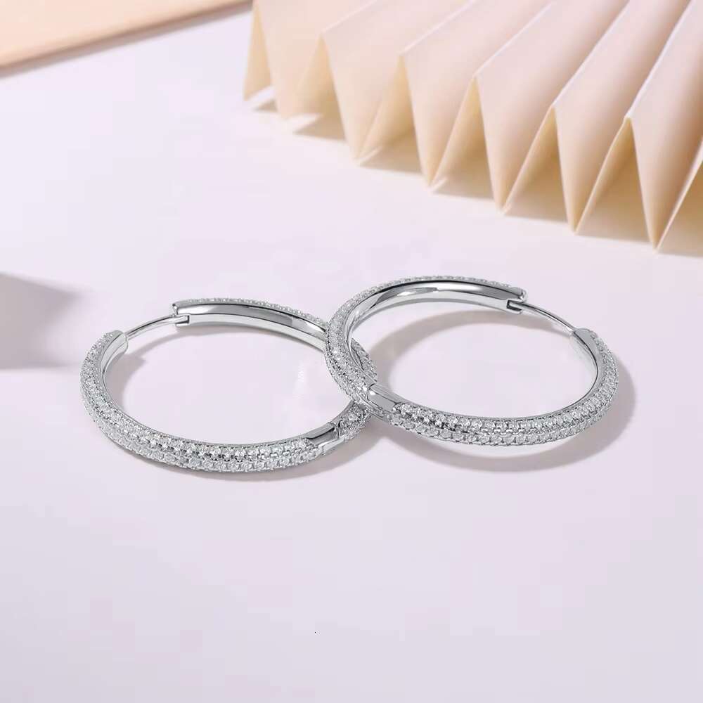 Elegant Trendy 30mm Moissanite Hoop Earrings for Women 925 Silver Ear Cuffs with Pendant Design