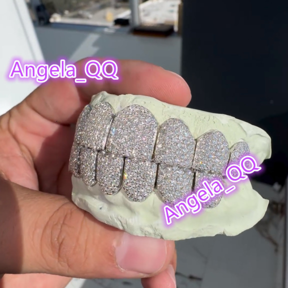 Hiphop Teeth 8 Top 8 Moissanite Grillz Honeycomb Setting 925 Sterling Silver VVS Iced Out Custom Grillz