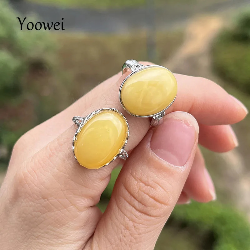 Natural Amber Rings for Women S925 Silver Souvenirs Gift Adjustable Oval Shape Stylish Opening Amber Jewelry Anillos 250526