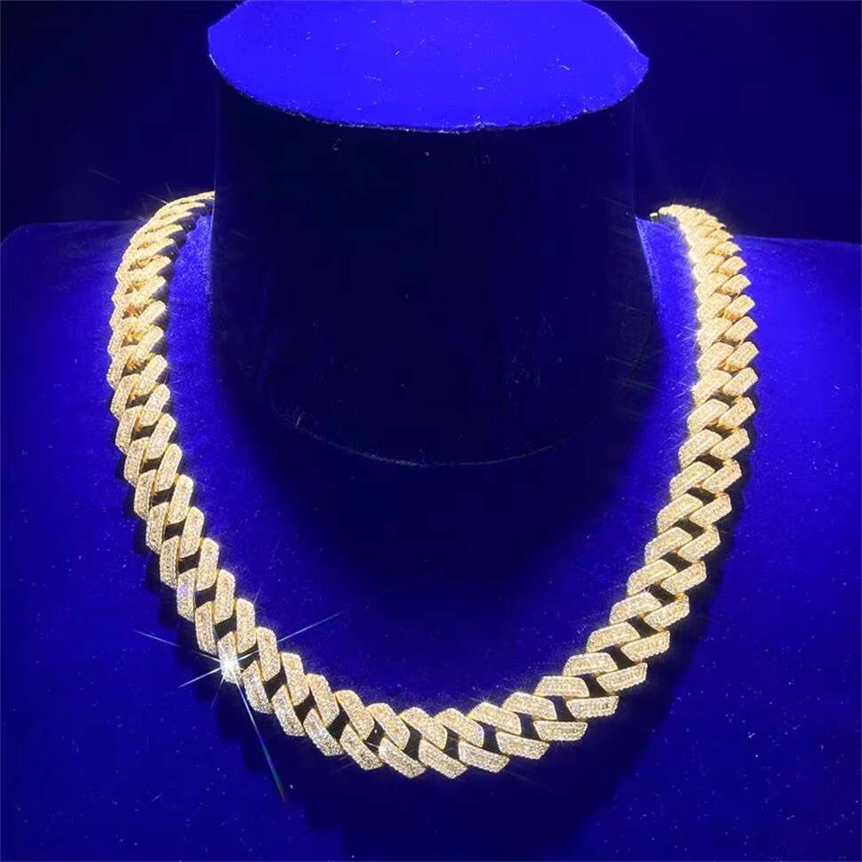 Fashionable hip-hop jewelry trendy pure sier rhodium Cuban chain men's cutting necklace