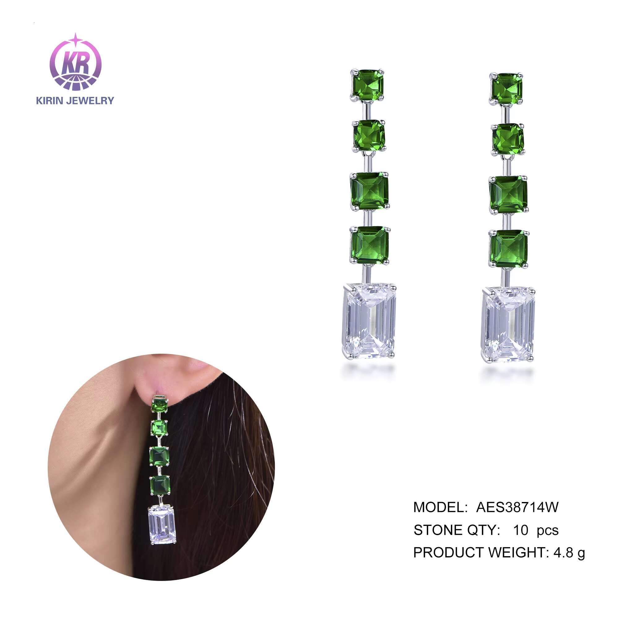 Woman Earrings Dangle Moissanite Earrings AAA CZ Emerald Tassel Natural Stone Sterling Silver Earrings