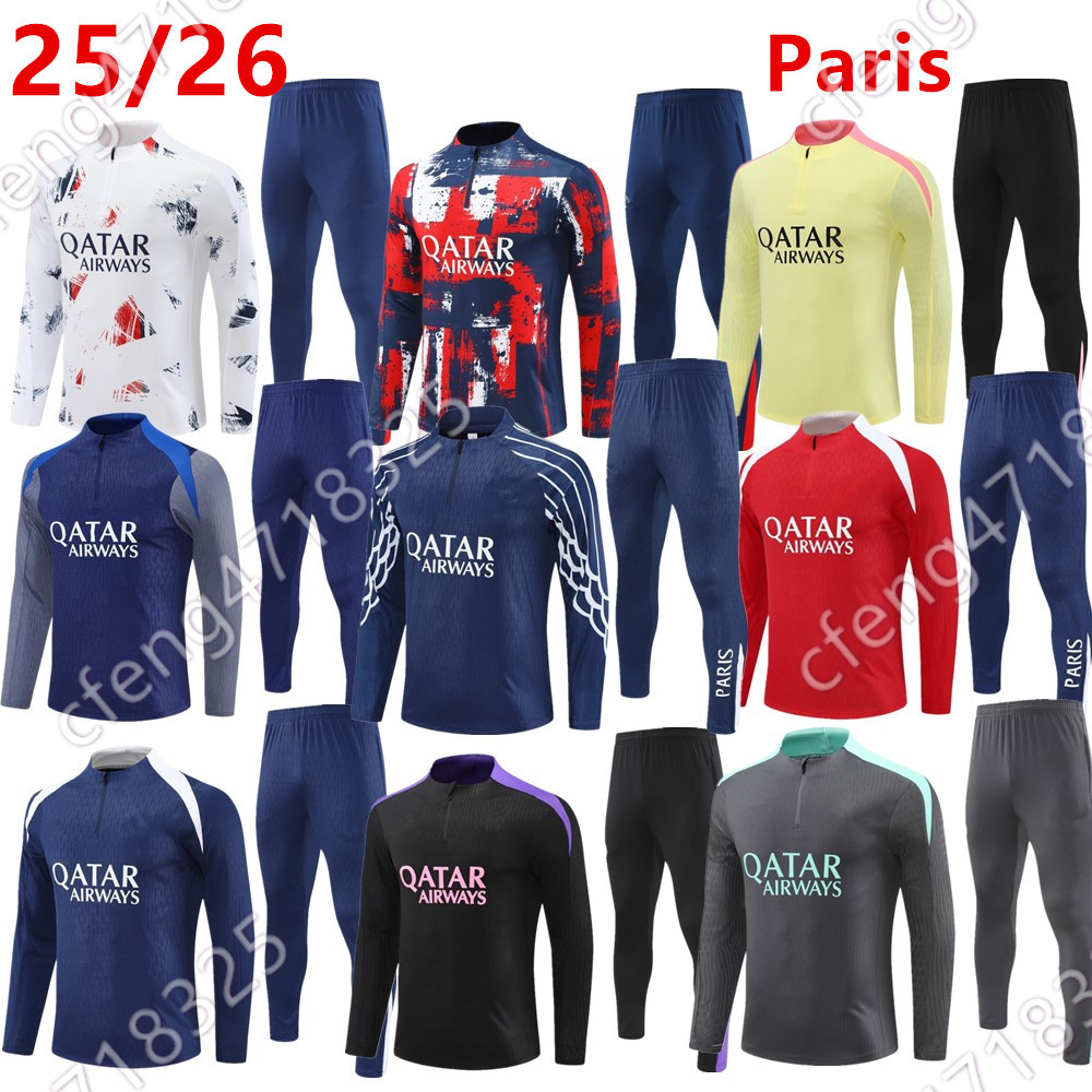 2025 2026 Paris long sleeved sportswear 24 25 26 adult and children's football training suit jogging set
