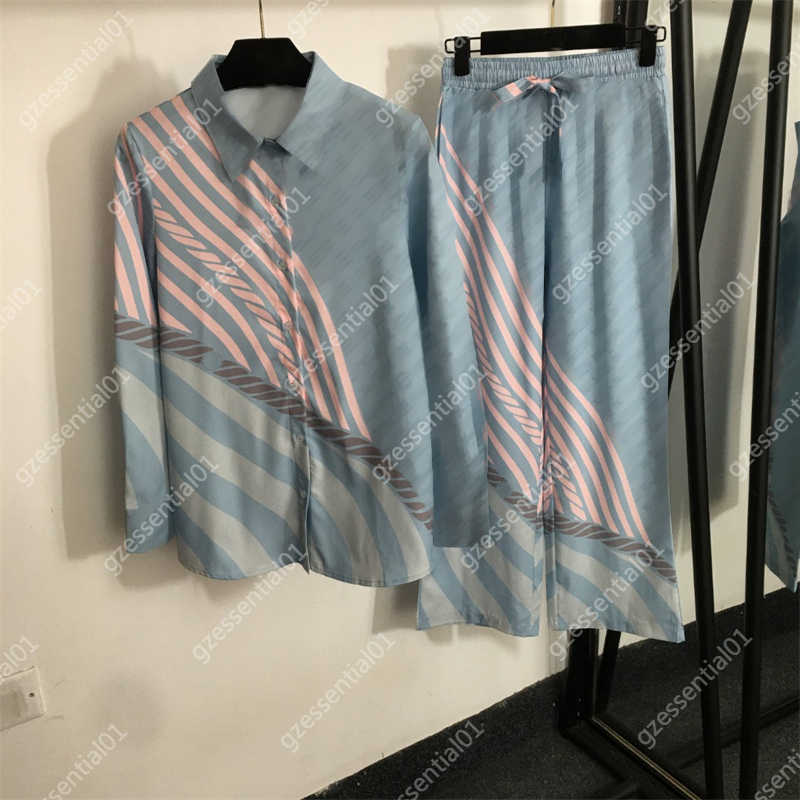 designer pajamas Home Wear pajamas set two-color logo striped printed long sleeve shirt and elastic waist wide-leg pants sets HomeWear