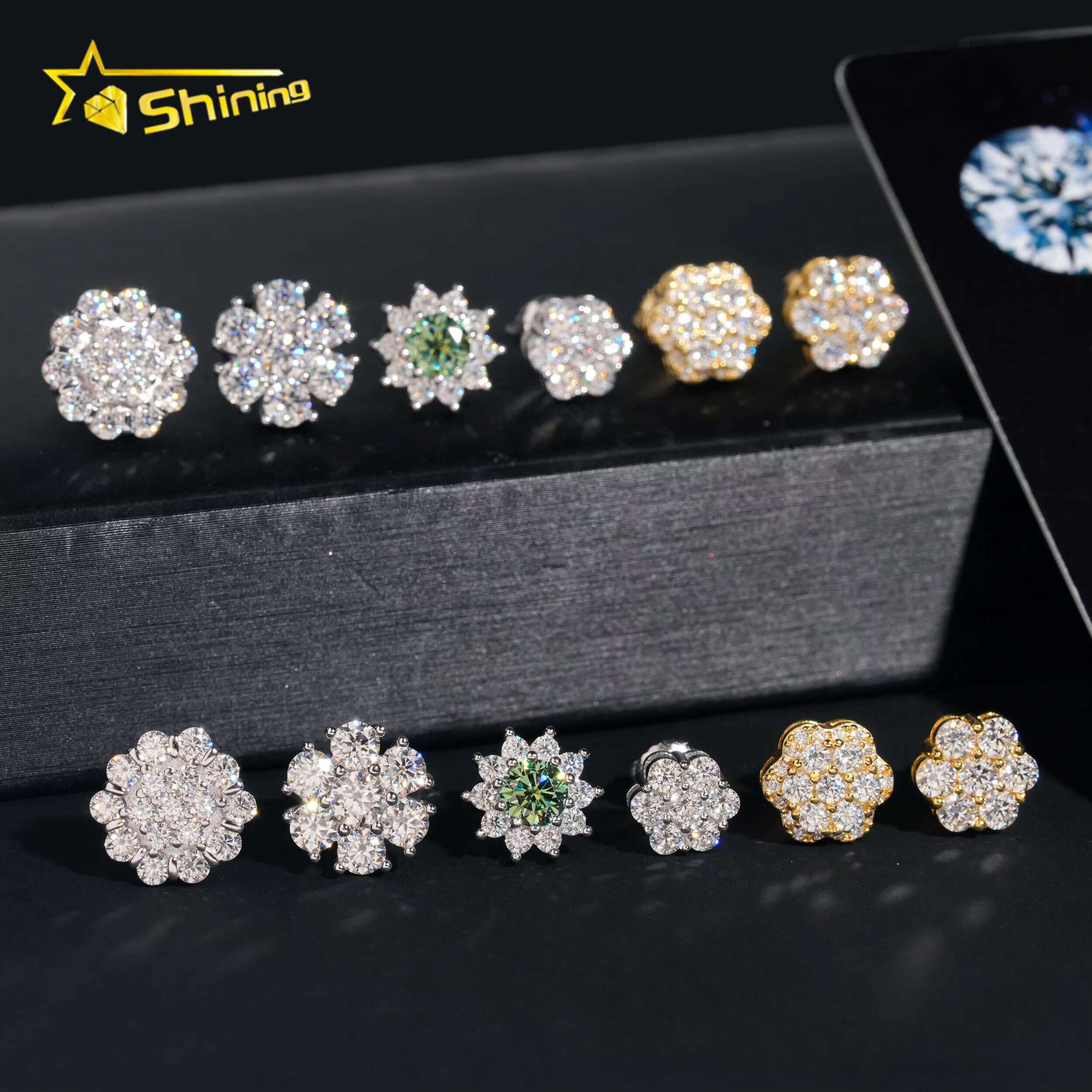 Hot Sale Fine Jewelry Screw Back Cluster Moissanite Earrings GRA Certificated Women 925 Silver Moissanite Flower Stud Earrings