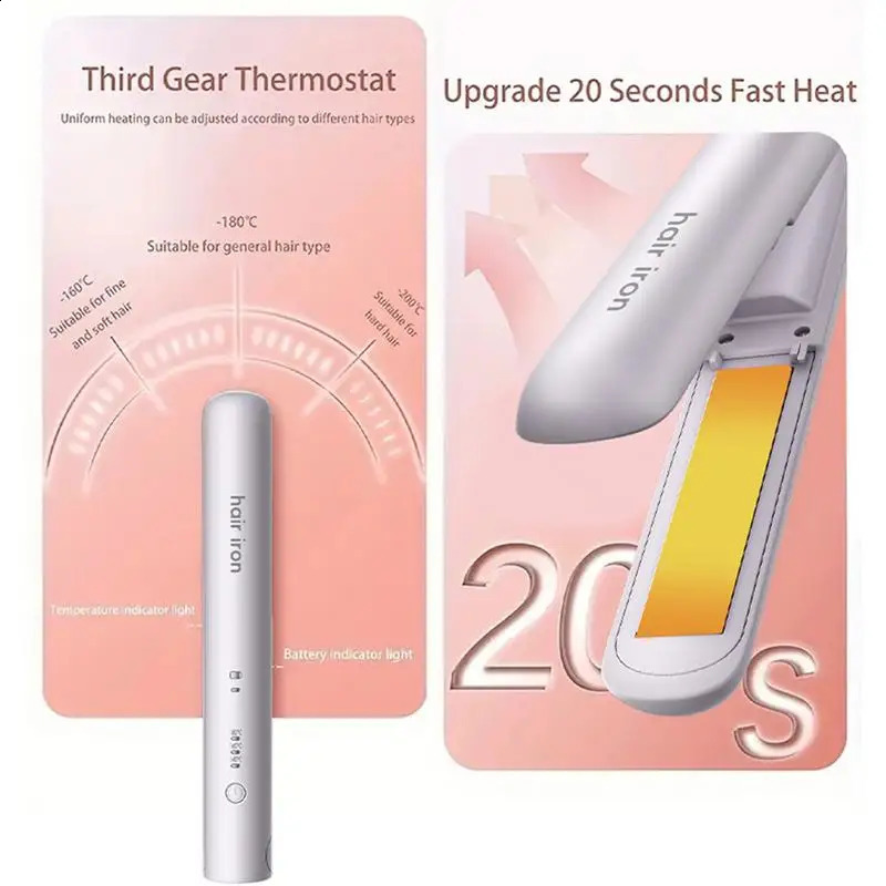 Cordless Curling Iron Mini Hair Straightener Iron Straightening Styling Tools Hair Curler Flat Iron Beard Straightener 250529