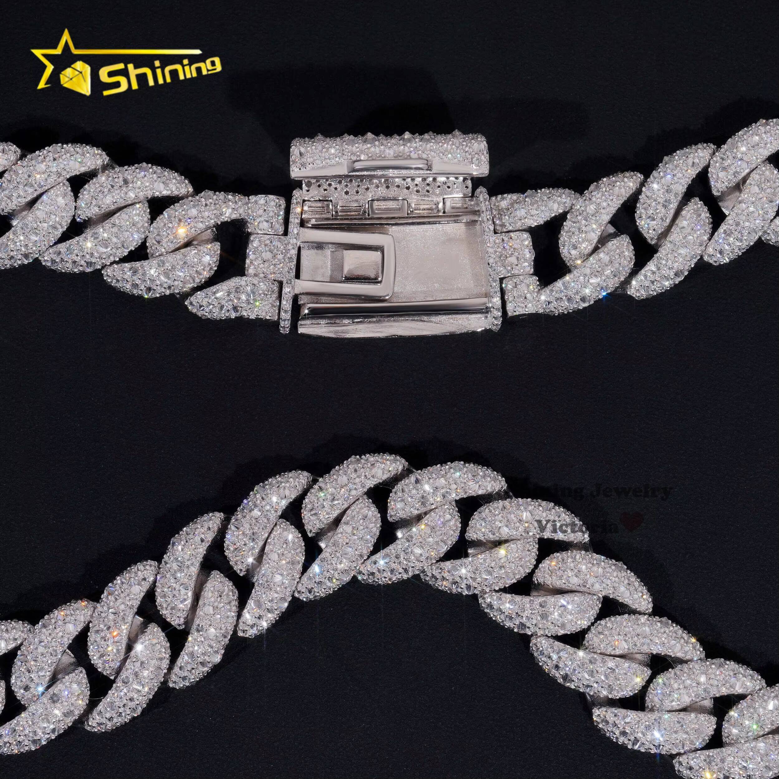 Rap singer hip-hop jewelry pin setting GRA pure sier platinum gold-plated Miami silica 20mm mosaic Cuban chain