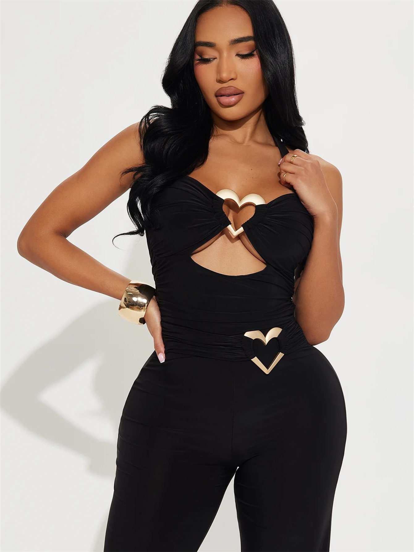 Designer T Shirt New European And American Fashion Stylish Slim Sexy Solid Color Hollow Metal Strap Backless Jumpsuit Bodysuit Essentials Summer Dress