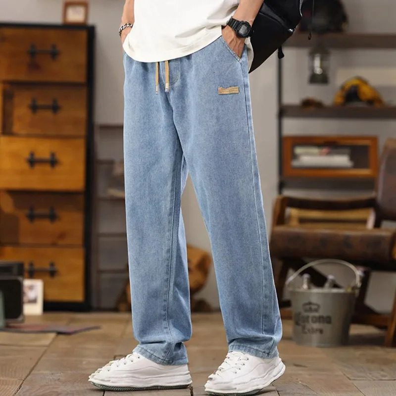 Jeans Mens Casual High Quality Pants Length Large Size Wide Waisted Women Calf Hole Stretch Baggy Sweatpants 250527