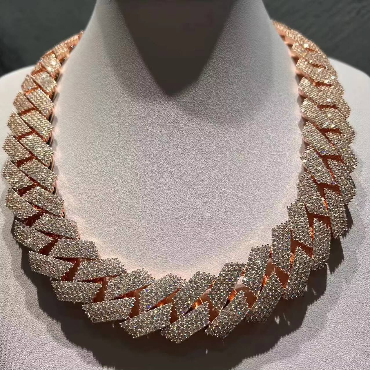Hip hop 22mm wide three row moissanis Miami fork set fully chilled Cuban chain necklace