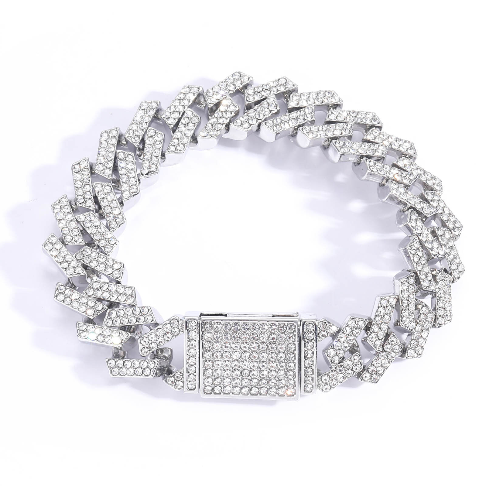 Bracelet hip hop 15mm diamond Cuban chain Moissanite diamond inlaid mens cool hip hop Bracelet moissanite