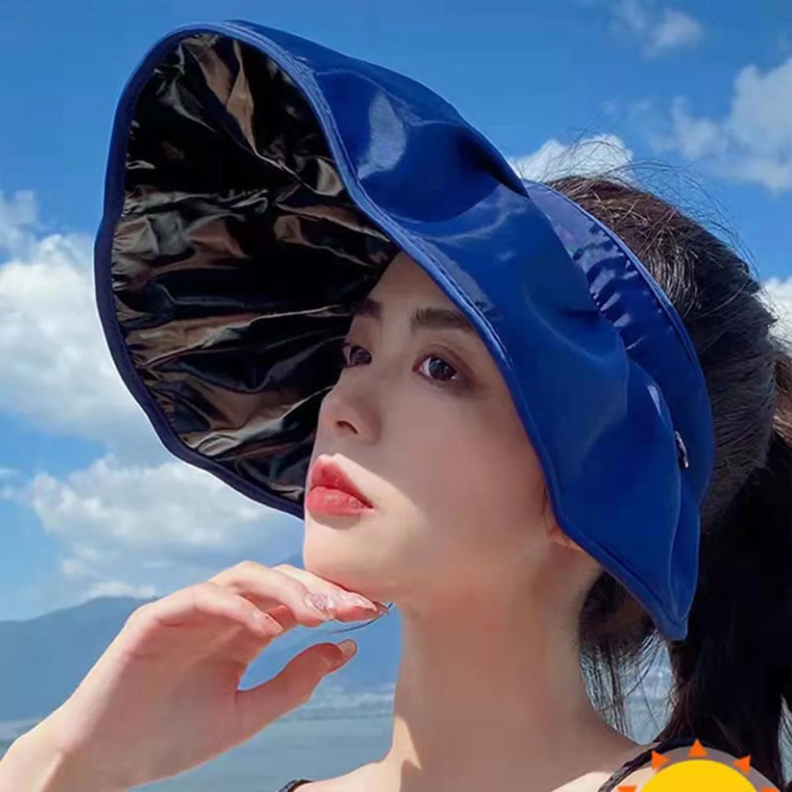 Korean Summer Dual-use Headband Sun Hat Women Hollow Top Outdoor Travel Cap Uv Sea Beach Hat Wide Brim Visor Hat Adjustable Size 250530