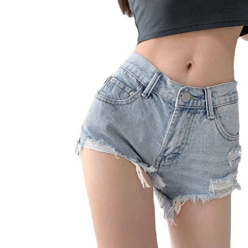 Denim Shorts Jeans Shorts Spring Summer Irregular Ripped Denim Shorts For Women Thin High Waist Slimming A Line Frayed Wide Leg Hot Pants Ripped Short