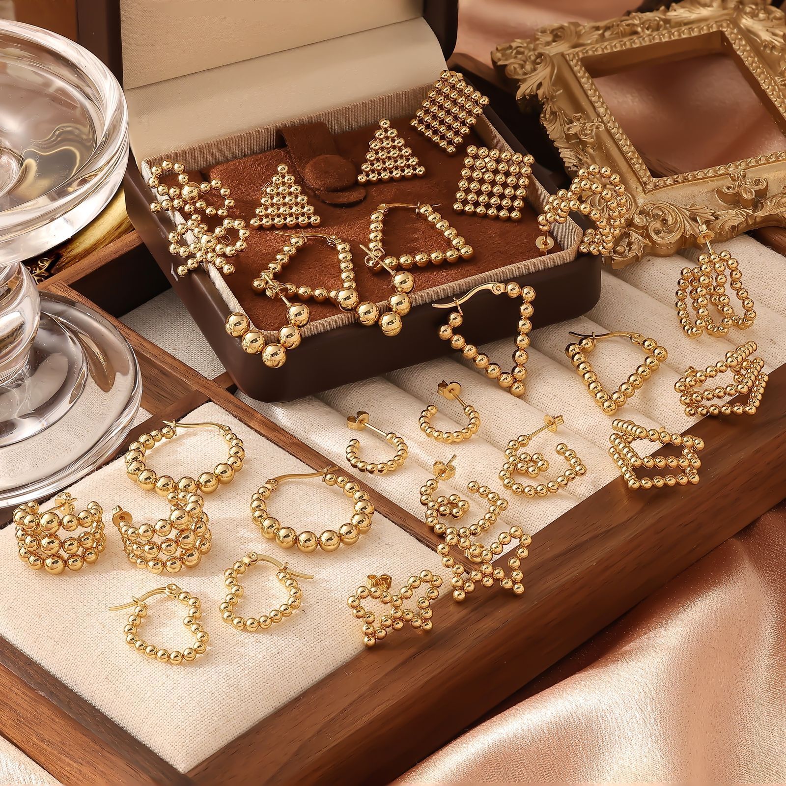 Gold Beaded Bowknot Ins Light Fashion Sense Earrings