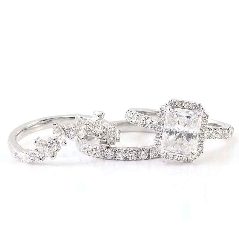 Luxury Custom Crownshaped 14K White Gold 925 Silver Radiant Cut Moissanite Diamond Stackable Ring Fine Jewelry for Ladies Rings