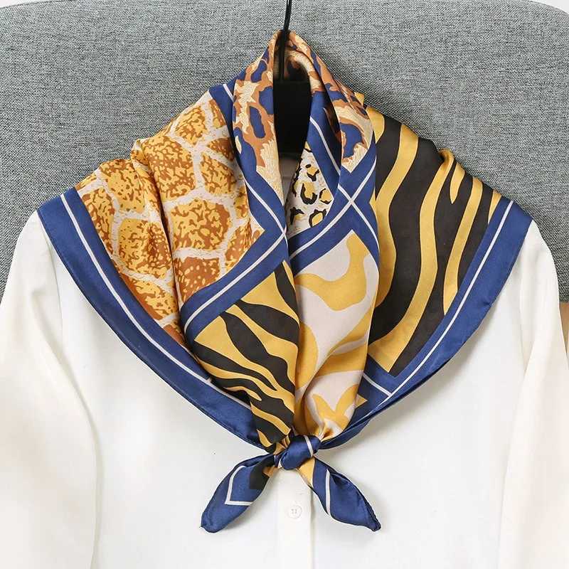 68cm Nine-grid Leopard Print Scarf for Women Spring and Summer Thin Imitation Silk Scarf Retro Versatile Headscarf Shawl W250602