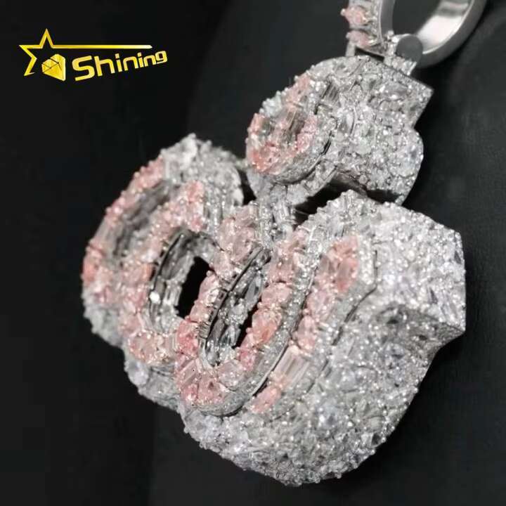 Custom Made 925 Sterling Silver Fire Allah Pendant Hip Hop Jewelry Pink Mix White Diamond Rapper Style Fancy Charm 3D Pendant