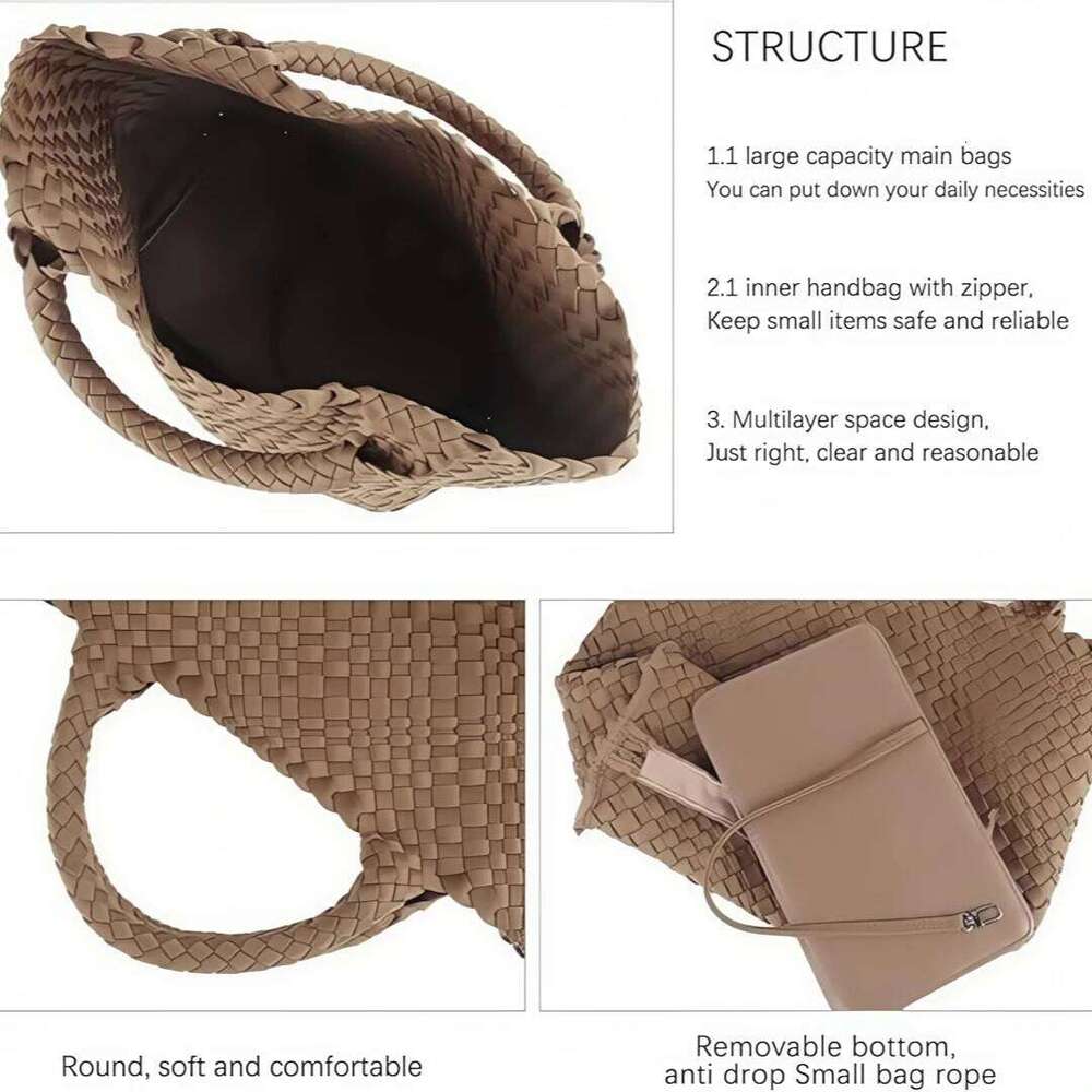 OLOEY Woven + Purse Neoprene Tote Handbag Fashion Large Shoulder Top-Handle Travel Underarm Shopper Bag for Women