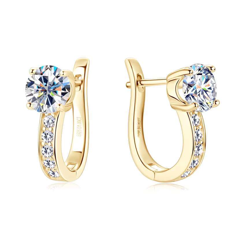 Simple 925 Sterling Silver Shiny Moissanite Chunky 18k Gold Plated Hoop Earrings for Women