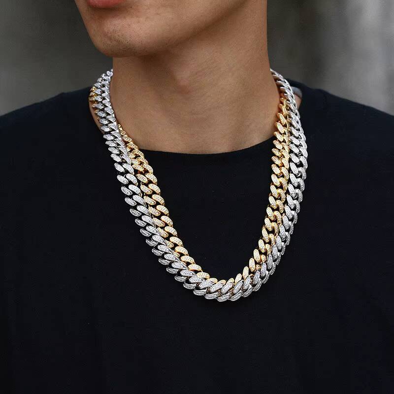 12mm Hip Hop Jewelry Miami Ice Sier Cuban Chain Necklace Bracelet