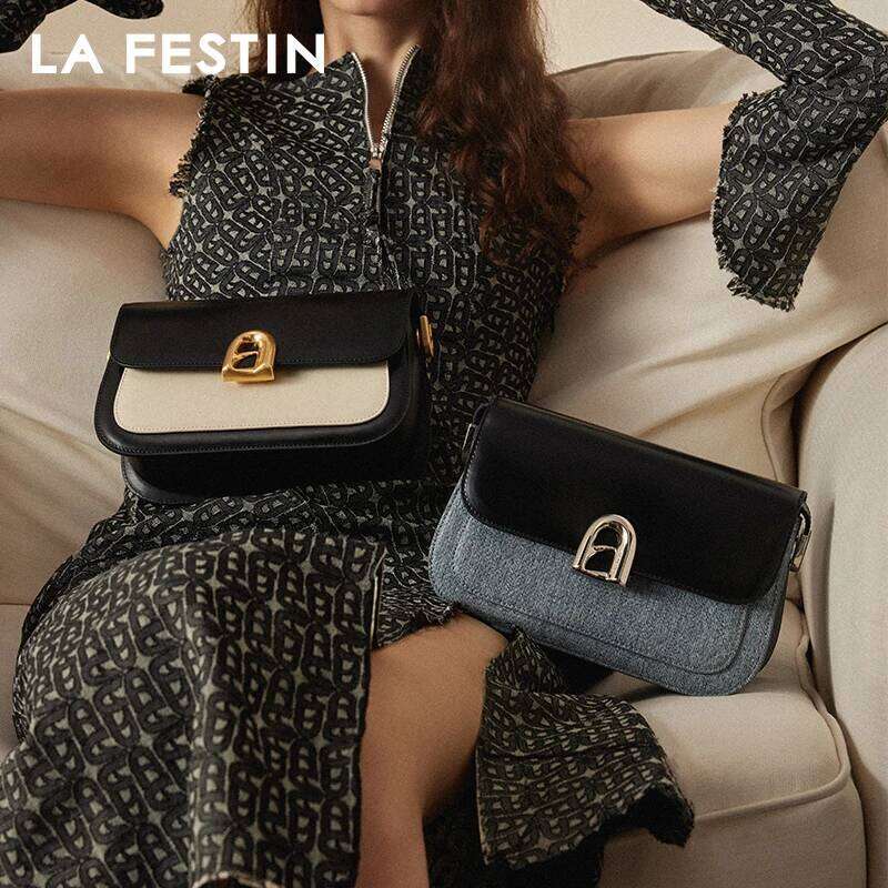 LA FESTIN Women's bag 2024 New Leather Shoulder Crossbody Fashion Designer Small Square Bag free shipping