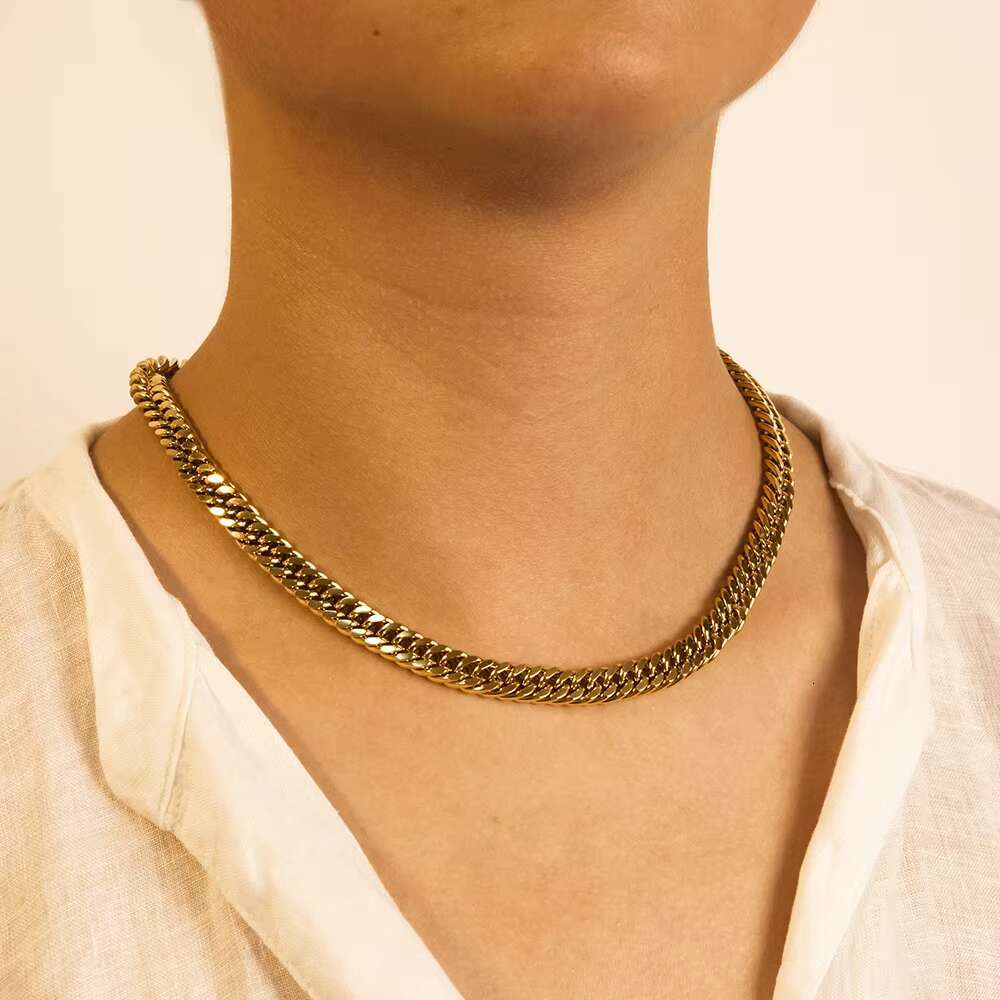 Joolim 18k Gold Plated PVD Chunky Cuban Chain Choker Necklace Tarnish Free Stainless Steel Necklace for Women
