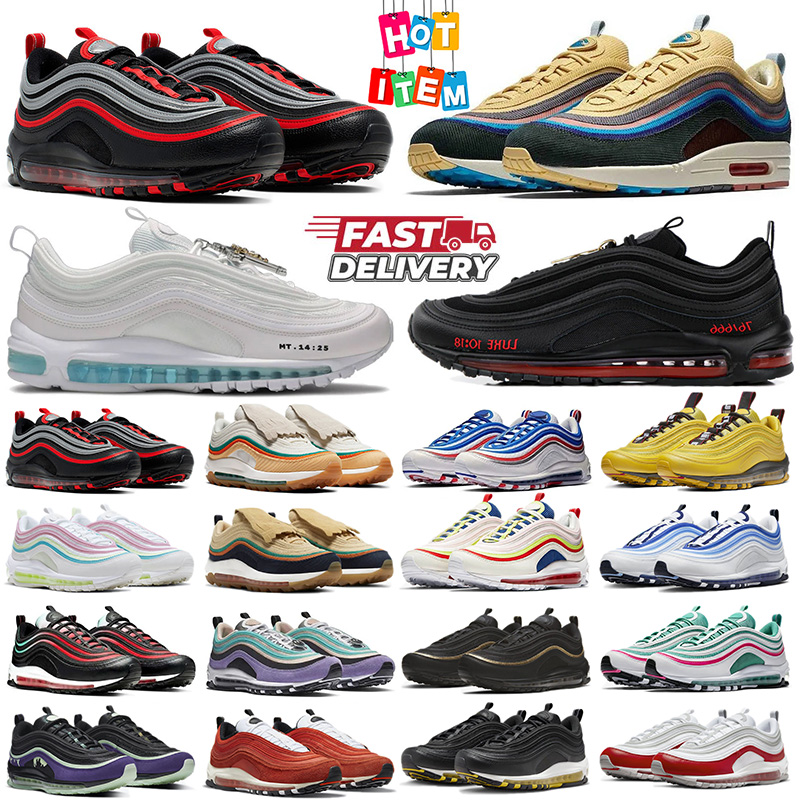 97 97s Men Running Shoes Jesus Satan Triple White Black Reflective Bred Sean Wotherspoon Red Leopard Volt Mens Womens Trainers Outdoor Sports Sneakers