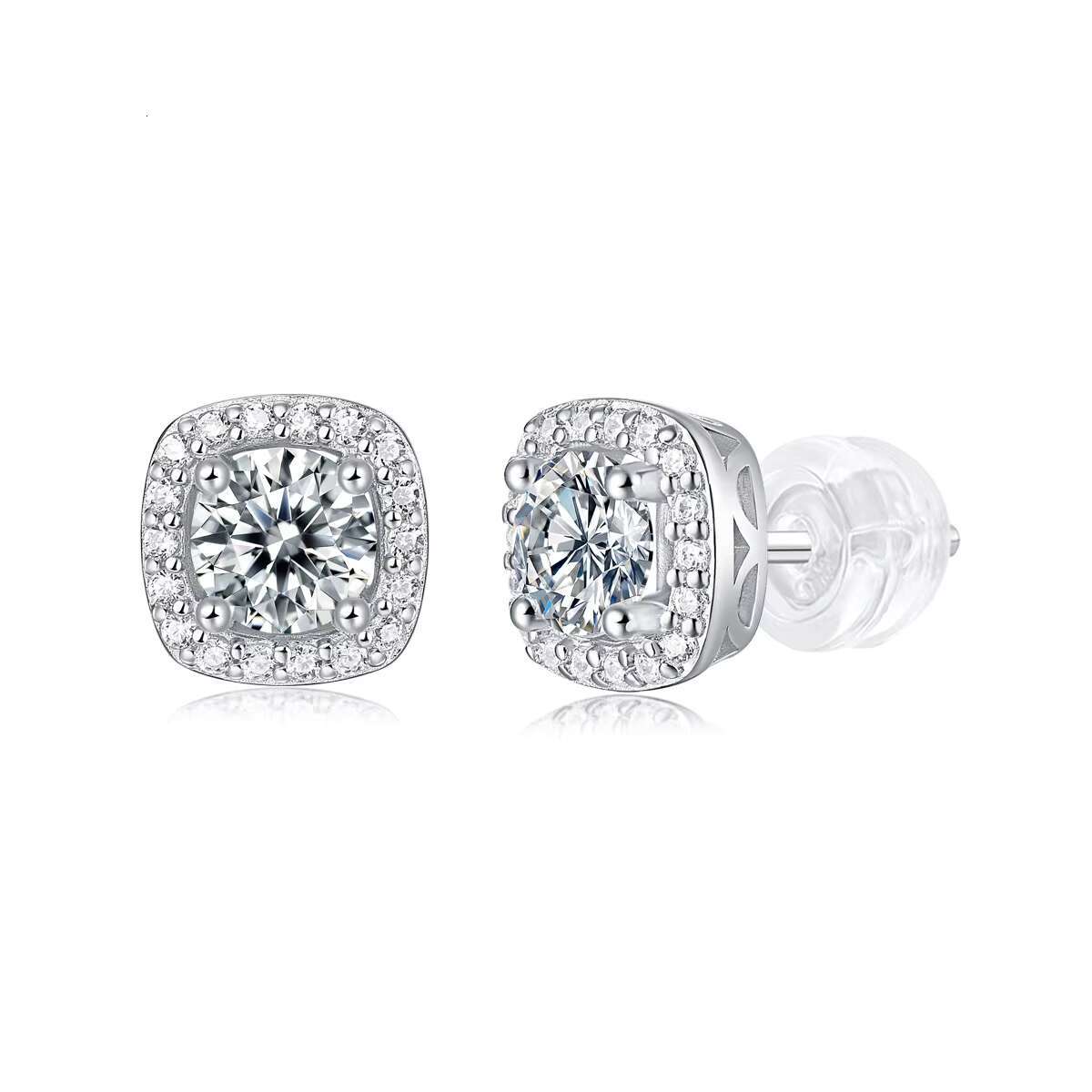 De 0.5ct 1ct D Color Iced Out Moissanite Diamond Earring Square 925 Sterling Silver Hip Hop Women VVS Moissanite Stud Earrings