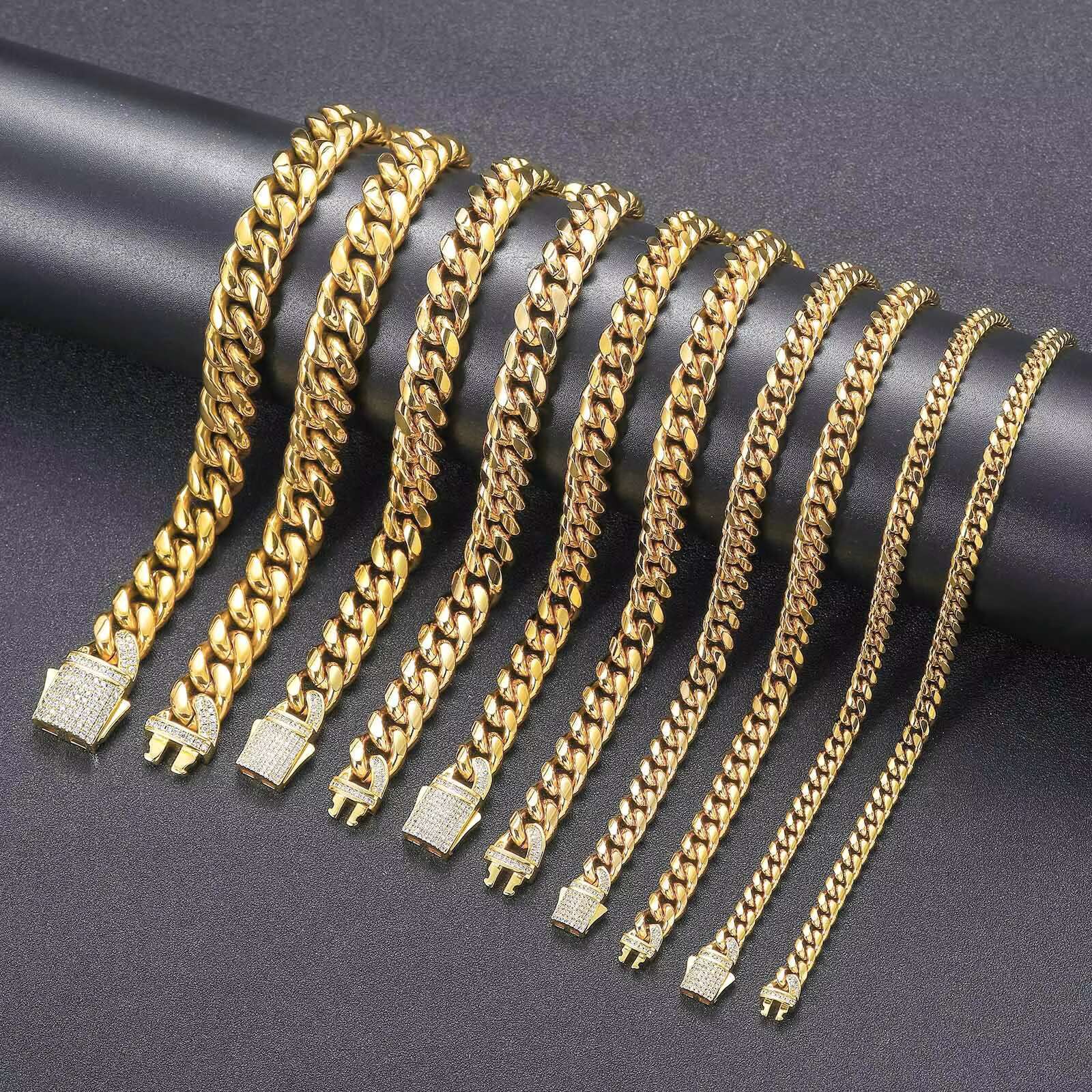 Gold Plated Italian Cuban Link Chain Necklace for Men | Stainless Steel Figaro Chain Necklace