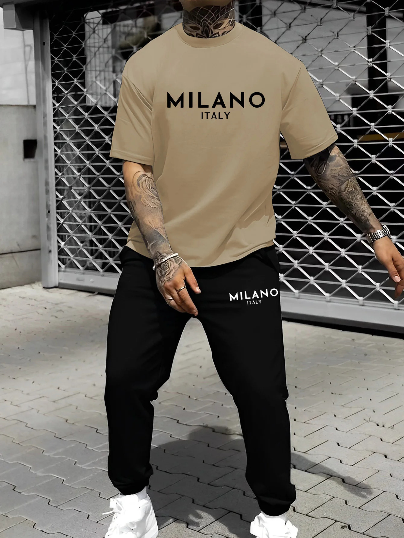 Mens Casual Sportswear Set Comfy Printed TShirt and Long Pants Suit With Letter Printing Handsome Sports Twopiece 250530