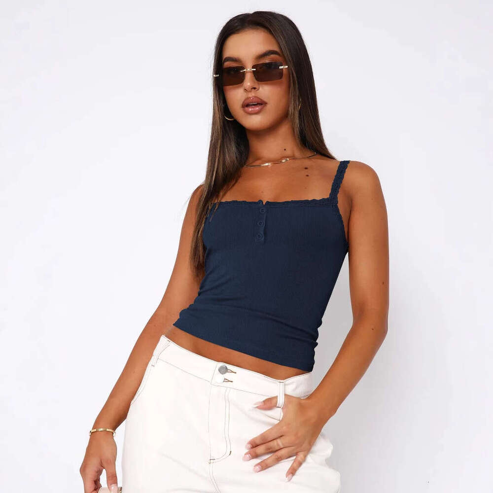 2025 Y2K Vest Solid Color Strap Sexy Slim Button Top Crop Fashion Versatile