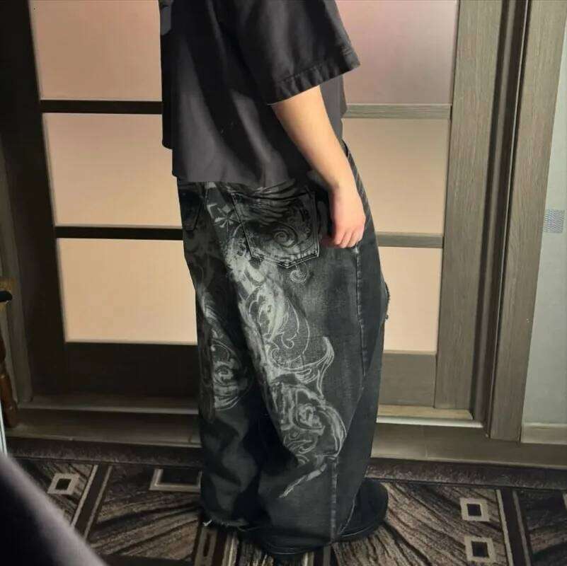 Streetwear New Fashion Oversized Pattern Printing Old Baggy Jeans Women Y2k Gothic Hip Hop Popular High Waist Wide Leg Pants