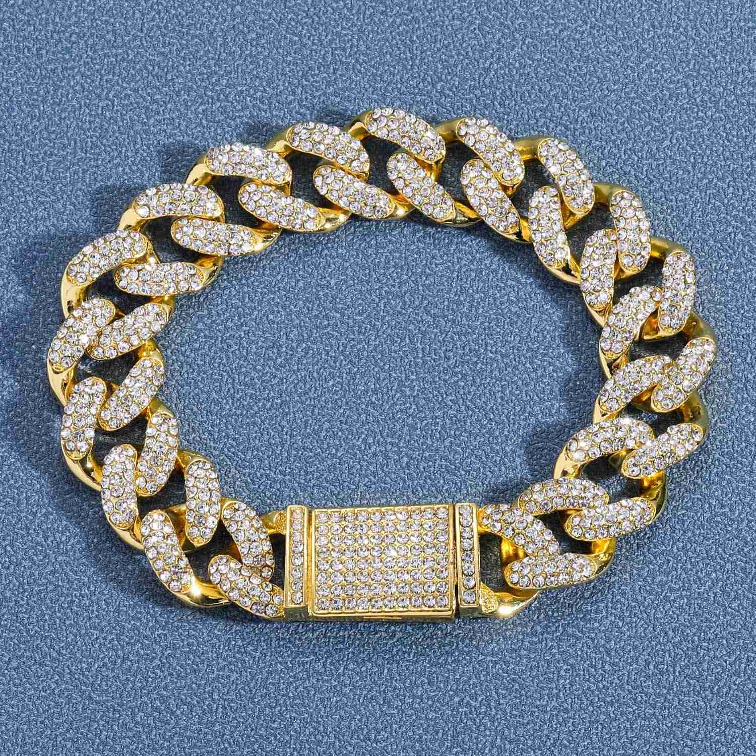 Moissanite bracelet hip hop 15mm three row diamond Cuban Bracelet full of diamond personality trendsetter mens hip hop Bracelet moissanite