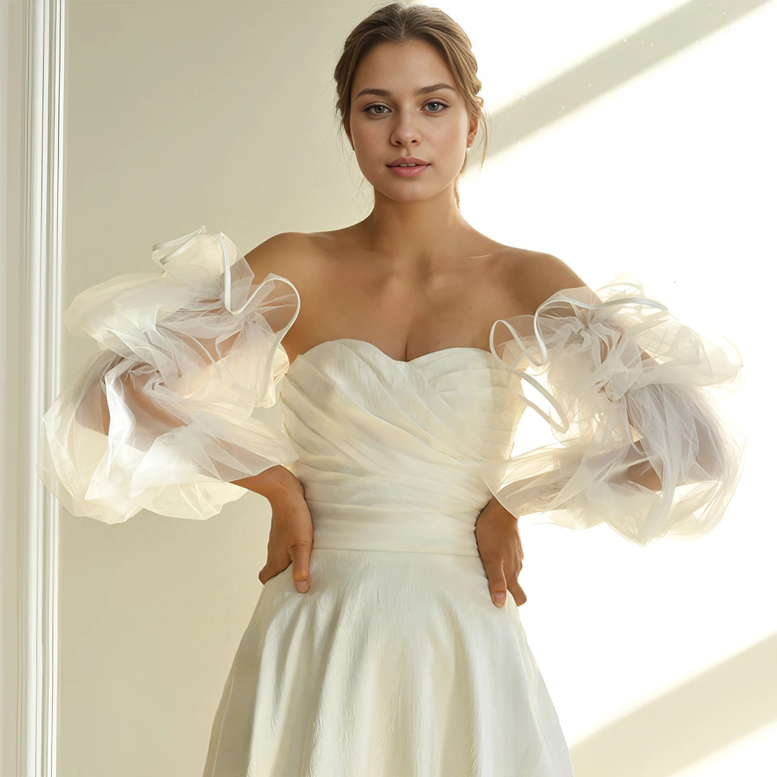 Youlapan MM37 Long Womens White Mesh Gloves White Satin Ribbon Edged Ruffled Wavy Edge Bridal Arm Decoration 250530