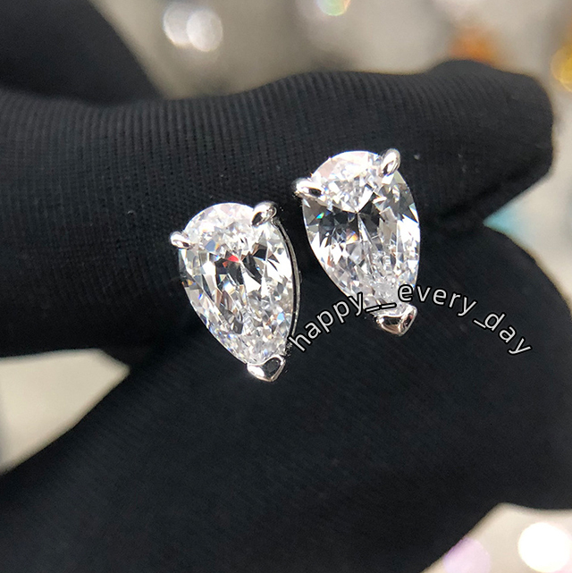 Pear Shape Moissanite Earrings Cubic Zirconia Diamond 925 Sterling Silver Stud Earring