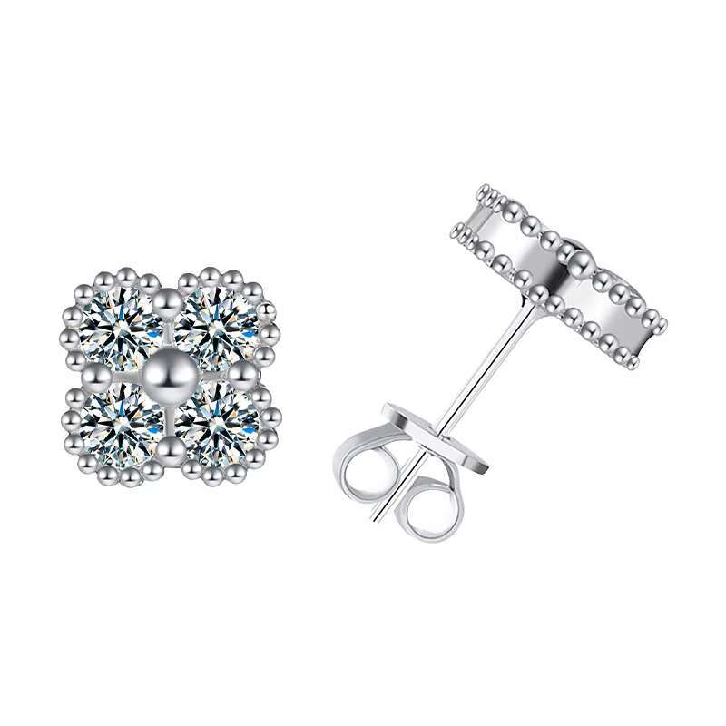 Cross-Border Exclusive S925 Sterling Silver Moissanite Four-Leaf Clover Earrings Luxury Womens Diamond Ear Jewelry Wholesale