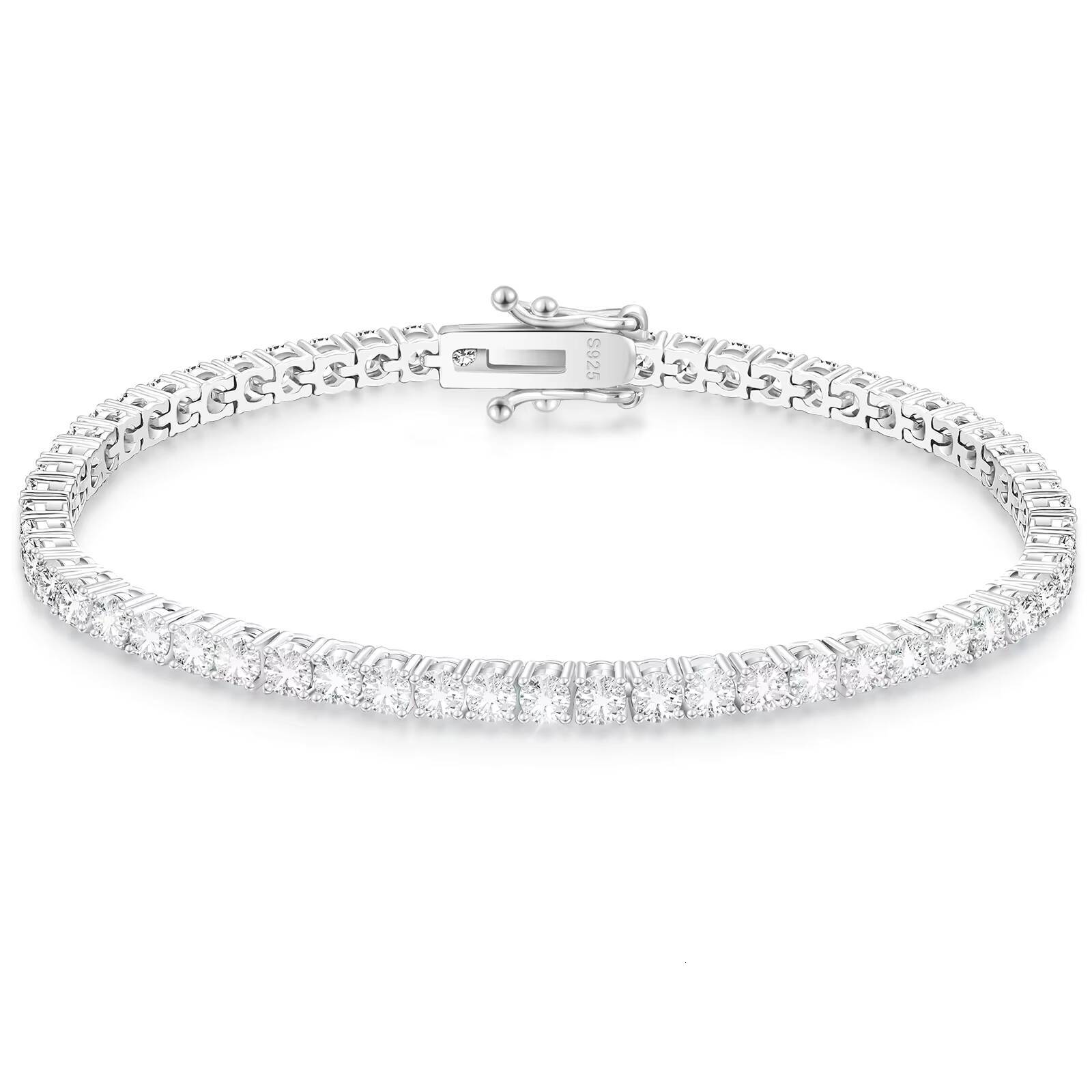 Moissanite Jewelry for Women and Men 2/3/4/5mm D Color VVS1 Round Cut 14k White Gold Plated Sterling Sier Tennis Bracelet