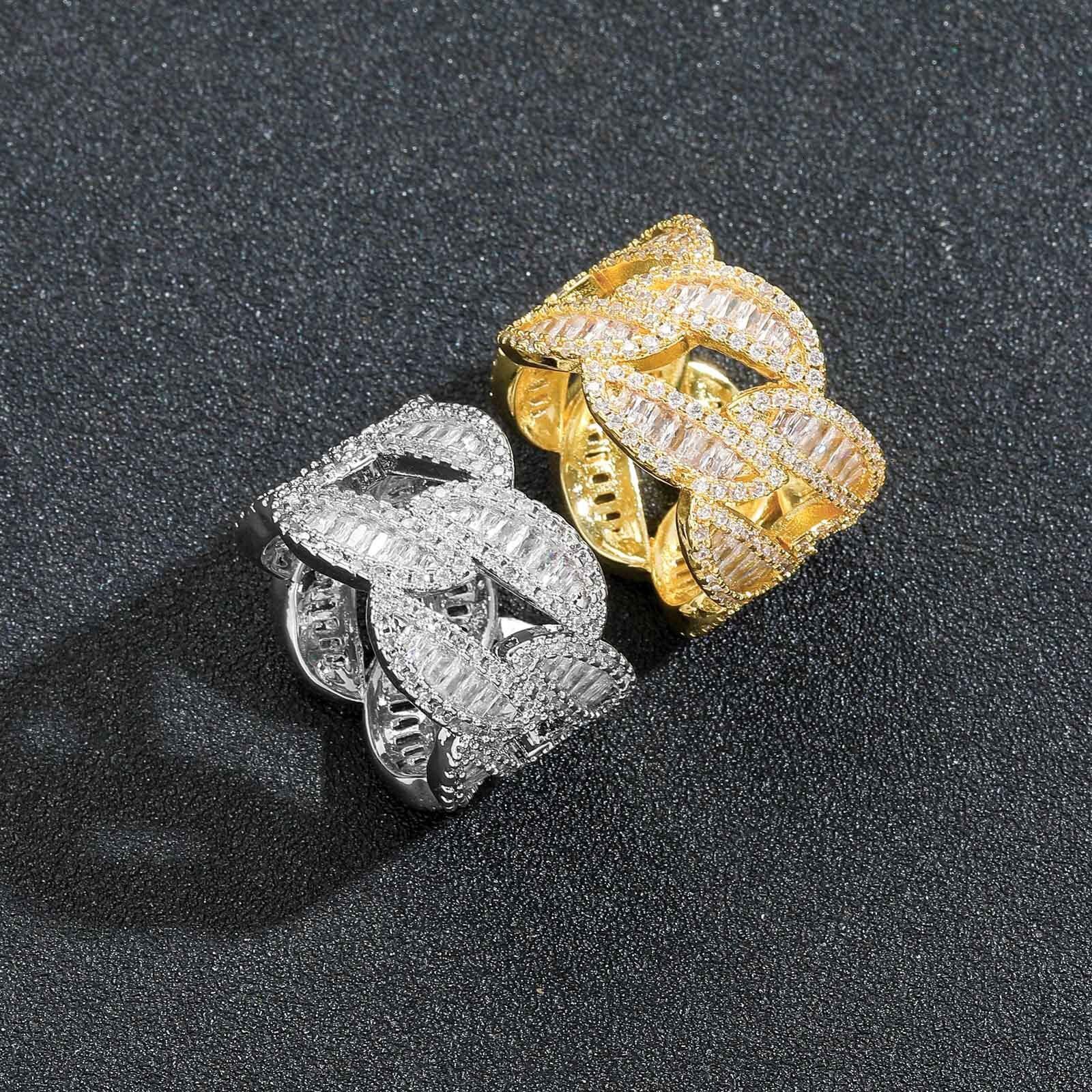 Hip Hop Mens Ring T Square Moissanite Round Ring Fashion Street Crowd Cuban Ring moissanite